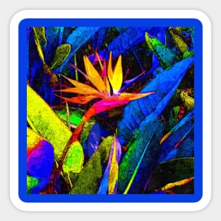 Colorful Bird of Paradise Flower and Leaves Painting Sticker